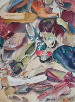 Rollschuh 1, Aquarell, Stillleben